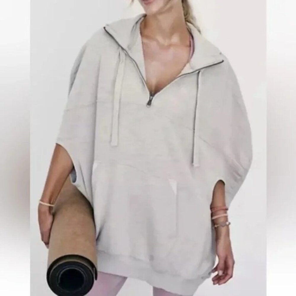 Free People Oversized Hooded Pullover in Light Beige, Size L, EUC 🤍